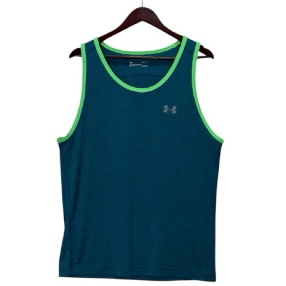 Under Armour HeatGear Tank Top Mens Large Blue Green Athletic Gym Workout